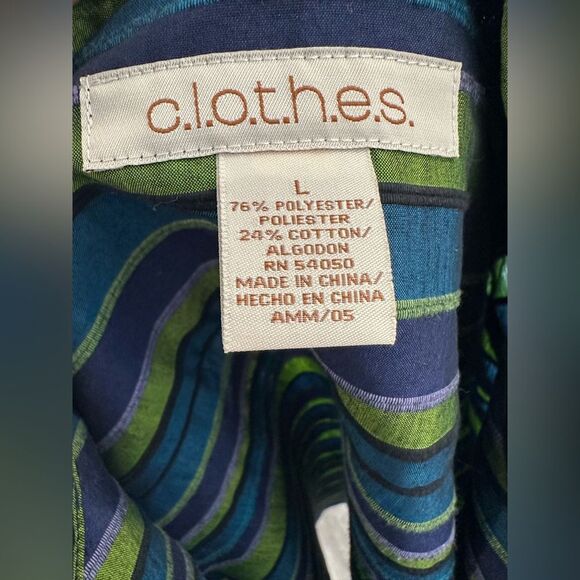 Striped Green and Blue Button-Up jacket - Picture 5 of 5